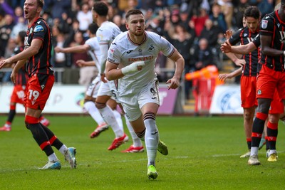 220225 - Swansea City v Blackburn Rovers - Sky Bet Championship - Zan Vipotnik of Swansea City celebrates after scoring