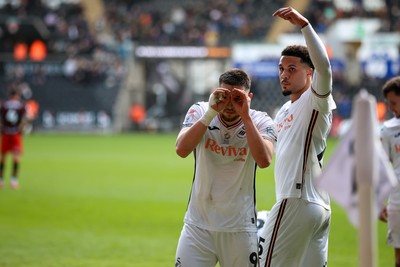 220225 - Swansea City v Blackburn Rovers - Sky Bet Championship - Zan Vipotnik of Swansea City celebrates after scoring