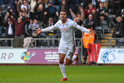 220225 - Swansea City v Blackburn Rovers - Sky Bet Championship - Myles Peart-Harris of Swansea City celebrates after scoring