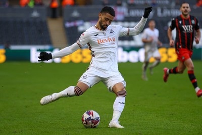 220225 - Swansea City v Blackburn Rovers - Sky Bet Championship - Josh Ginnelly of Swansea City