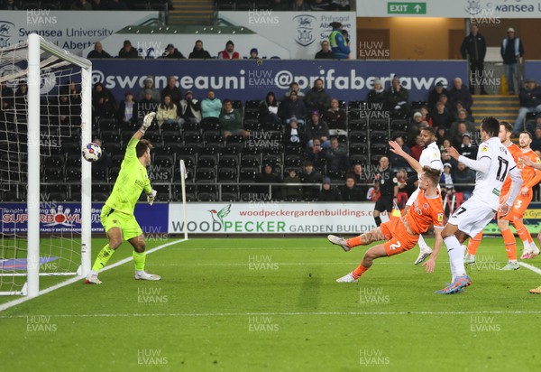 150223 - Swansea City v Blackpool, EFL Sky Bet Championship - Callum Connolly of Blackpool puts the ball in his own net to give Swansea their second goal