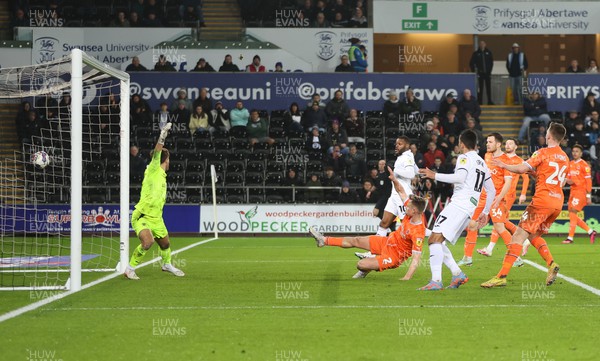 150223 - Swansea City v Blackpool, EFL Sky Bet Championship - Callum Connolly of Blackpool puts the ball in his own net to give Swansea their second goal