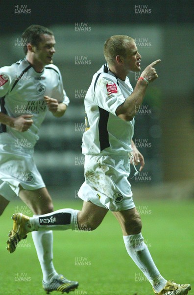 030206 Swansea City v Bournemouth Swansea's Andy Robinson celebrates his goal with Kevin McLeod 