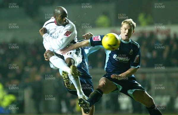 030206 Swansea City v Bournemouth Swansea's Adrian Forbes flies in to fire shot at goal  