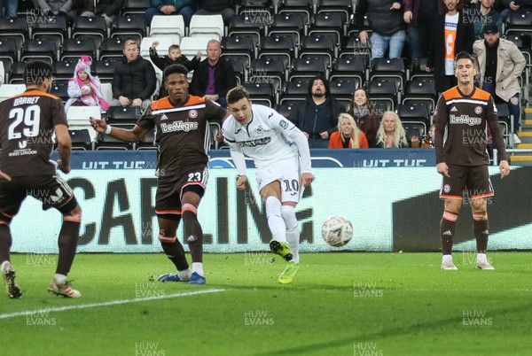 170219 - Swansea City v Brentford, FA Cup Fifth Round - Bersant Celina of Swansea City shoots to score Swansea's third goal