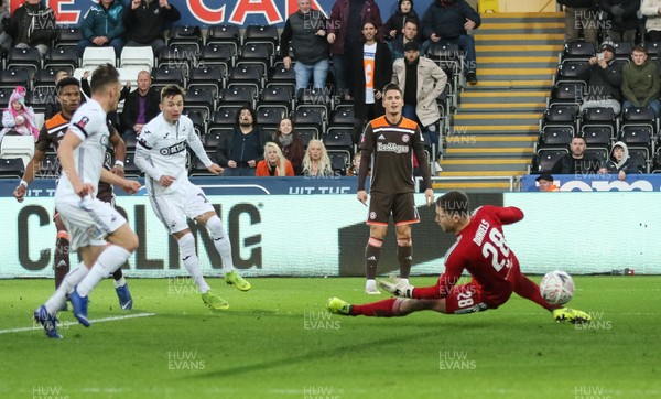 170219 - Swansea City v Brentford, FA Cup Fifth Round - Bersant Celina of Swansea City shoots to score Swansea's third goal