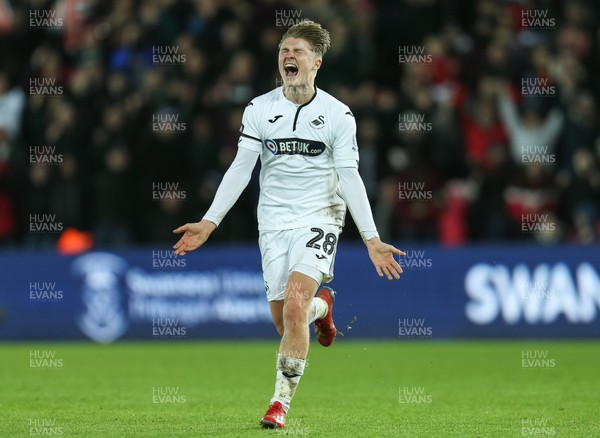 170219 - Swansea City v Brentford, FA Cup Fifth Round - George Byers of Swansea City celebrates after scoring the fourth goal