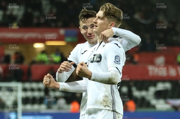 170219 - Swansea City v Brentford, FA Cup Fifth Round - George Byers of Swansea City celebrates after scoring the fourth goal with Bersant Celina of Swansea City