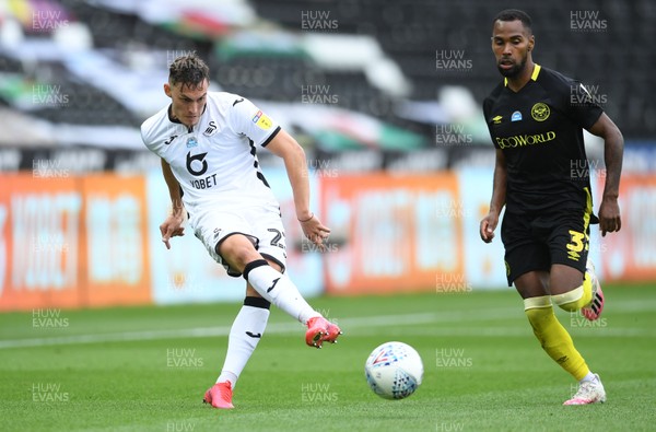260720 - Swansea City v Brentford - EFL SkyBet Championship Play-Off - Connor Roberts of Swansea City gets the ball away