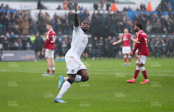 130222 - Swansea City v Bristol City, Sky Bet Championship - Michael Obafemi of Swansea City celebrates after scoring goal