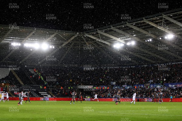 170123 - Swansea City v Bristol City - FA Cup 3rd Round Reply - The snow begins to fall at the Swanseacom Stadium
