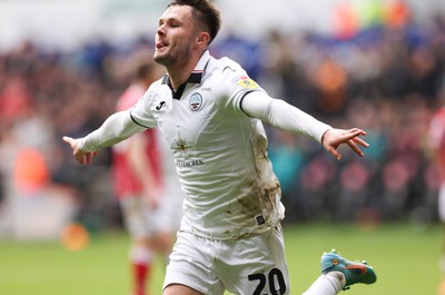 190323 - Swansea City v Bristol City, EFL Sky Bet Championship - Liam Cullen of Swansea City celebrates after he shoots to score the opening goal