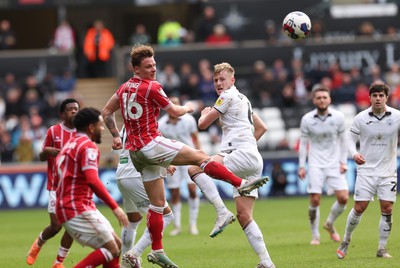 190323 - Swansea City v Bristol City, EFL Sky Bet Championship - Cameron Pring of Bristol City and Harry Darling of Swansea City compete for the ball