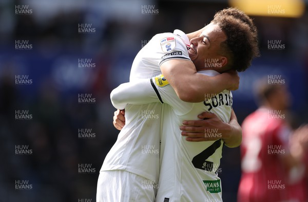 190323 - Swansea City v Bristol City, EFL Sky Bet Championship - Matty Sorinola of Swansea City and Nathan Wood of Swansea City celebrate at the end of the match