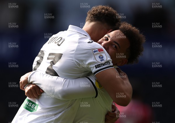 190323 - Swansea City v Bristol City, EFL Sky Bet Championship - Matty Sorinola of Swansea City and Nathan Wood of Swansea City celebrate at the end of the match