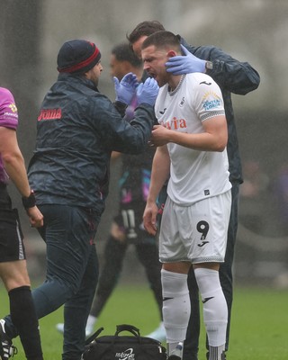 210226 - Swansea City v Bristol City - Sky Bet Championship - Zan Vipotnik of Swansea City is treated for an injury