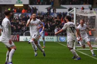 210226 - Swansea City v Bristol City - Sky Bet Championship - Zan Vipotnik of Swansea City celebrates scoring the first goal