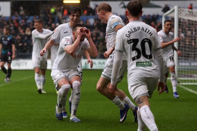 210226 - Swansea City v Bristol City - Sky Bet Championship - Zan Vipotnik of Swansea City celebrates scoring the first goal