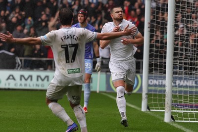 210226 - Swansea City v Bristol City - Sky Bet Championship - Zan Vipotnik of Swansea City celebrates scoring 