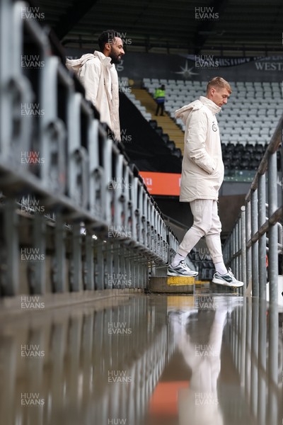 210226 - Swansea City v Bristol City - Sky Bet Championship - Lawrence Ian Vigouroux (L) and Jay Fulton of Swansea City (R) arrive