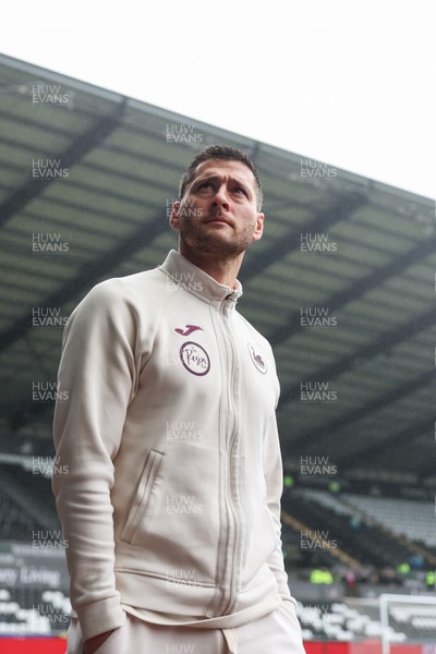 210226 - Swansea City v Bristol City - Sky Bet Championship - Joel Ward of Swansea City arrives