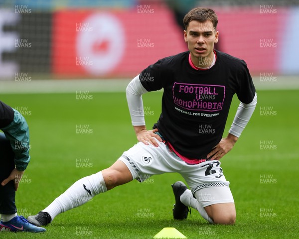 210226 - Swansea City v Bristol City - Sky Bet Championship - Leo Walta of Swansea City warms up