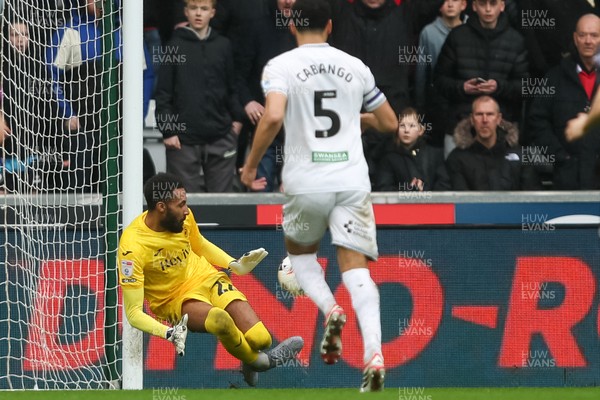 210226 - Swansea City v Bristol City - Sky Bet Championship - Lawrence Ian Vigouroux of Swansea City makes a save