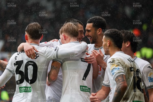 210226 - Swansea City v Bristol City - Sky Bet Championship - Zan Vipotnik of Swansea City celebrates scoring 