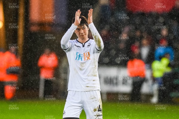 100218 - Swansea City v Burnley - Premier League - Ki Sung Yueng of Swansea City reacts at final whistle 