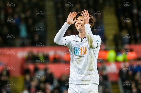100218 - Swansea City v Burnley - Premier League - Ki Sung Yueng of Swansea City Celebrates his goal 