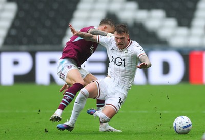 120926 Swansea City v Burnley, EFL Sky Bet Championship - Josh Tymon of Swansea City is brought down by Oliver Sonne of Burnley