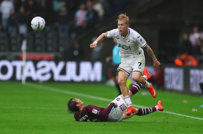120926 Swansea City v Burnley, EFL Sky Bet Championship -  Melker Widell of Swansea City gets past Connor Roberts of Burnley