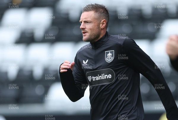 120926 Swansea City v Burnley, EFL Sky Bet Championship - Jamie Vardy of Burnley warms up as he is announced on the replacements bench for the match
