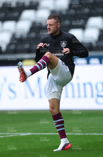 120926 Swansea City v Burnley, EFL Sky Bet Championship - Jamie Vardy of Burnley warms up as he is announced on the replacements bench for the match