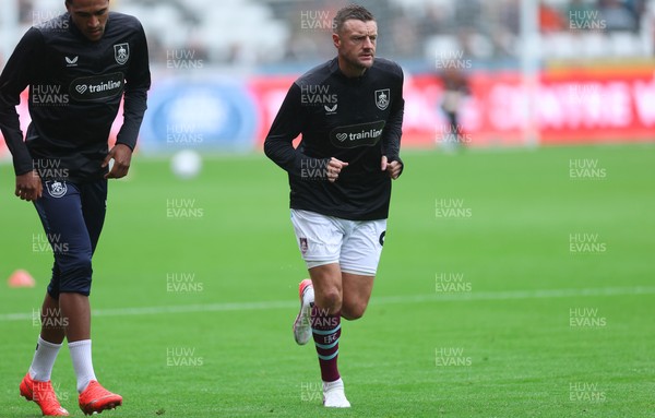 120926 Swansea City v Burnley, EFL Sky Bet Championship - Jamie Vardy of Burnley warms up as he is announced on the replacements bench for the match
