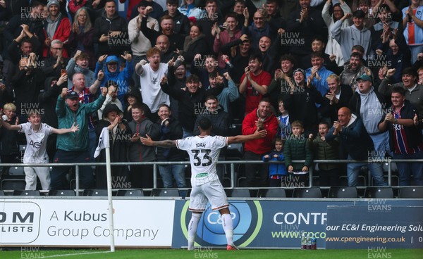 120926 Swansea City v Burnley, EFL Sky Bet Championship - Adam Idah of Swansea City celebrates in front of the fans after he scores the opening goal