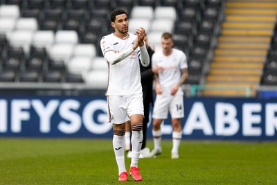 150325 - Swansea City v Burnley - Sky Bet Championship - Ben Cabango of Swansea City applauds fans after the game