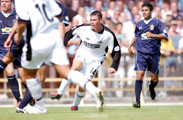 090803 - Swansea City v Bury - Third Division - Swansea's Brad Maylett shoots to see his shot beat Bury goalkeeper Glyn Garner