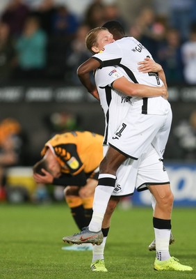 280819 - Swansea City v Cambridge United, Carabao Cup, Round 2 - Jordon Garrick of Swansea City celebrates with George Byers of Swansea City after scoring the fourth goal