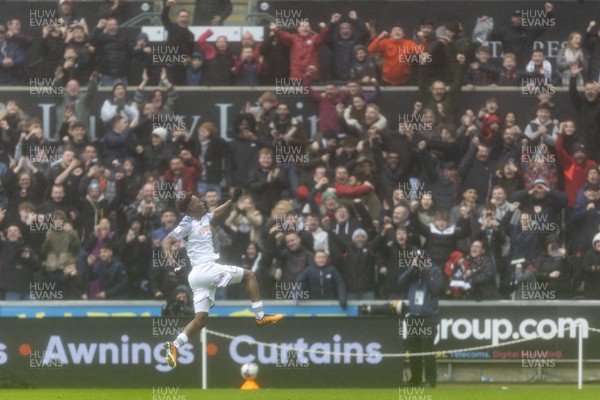 160324 - Swansea City v Cardiff City - Sky Bet Championship - Jamal Lowe of Swansea City celebrates scoring his sides second goal