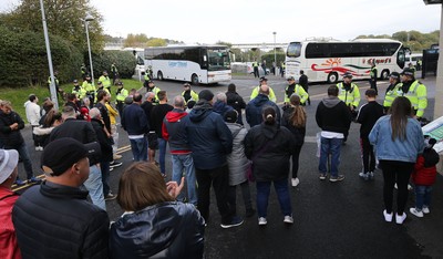 171021 - Swansea City v Cardiff City, EFL Sky Bet Championship - A large police presence at the ground as the Cardiff City fan coaches arrive at the stadium