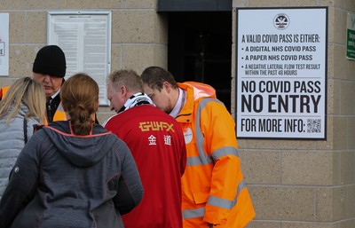 171021 - Swansea City v Cardiff City, EFL Sky Bet Championship - Checks are made on fans COVID Passes as they arrive at the ground, as it becomes a necessity for attendance at sporting events in Wales