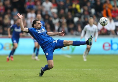 171021 - Swansea City v Cardiff City, EFL Sky Bet Championship - Ciaron Brown of Cardiff City stretches for the ball