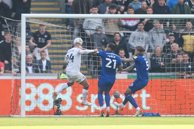 171021 - Swansea City v Cardiff City, EFL Sky Bet Championship - Jake Bidwell of Swansea City heads to score the third goal