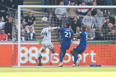 171021 - Swansea City v Cardiff City, EFL Sky Bet Championship - Jake Bidwell of Swansea City heads to score the third goal