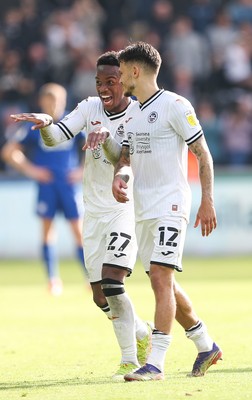 171021 - Swansea City v Cardiff City, EFL Sky Bet Championship - Ethan Laird of Swansea City and Jamie Paterson of Swansea City celebrate at the end of the match