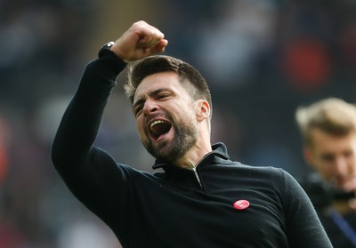 171021 - Swansea City v Cardiff City, EFL Sky Bet Championship - Swansea City head coach Russell Martin celebrates at the end of the match