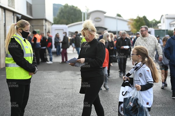 171021 - Swansea City v Cardiff City - Sky Bet Championship - Swansea City fans have their covid passes checked prior to kick off