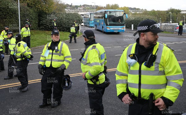 171021 - Swansea City v Cardiff City, EFL Sky Bet Championship - A large police presence at the ground as the Cardiff City fan coaches arrive at the stadium