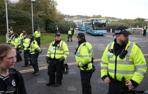 171021 - Swansea City v Cardiff City, EFL Sky Bet Championship - A large police presence at the ground as the Cardiff City fan coaches arrive at the stadium